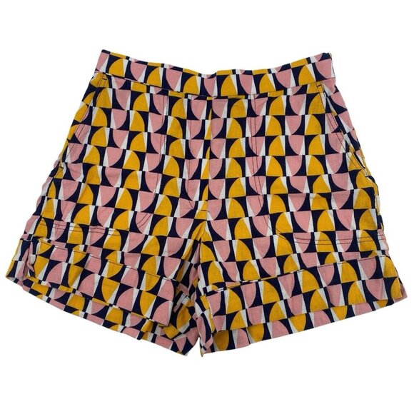 Banana Republic Women's Size M Linen Blend Pull On Shorts Pink Yellow Geometric - Picture 1 of 13